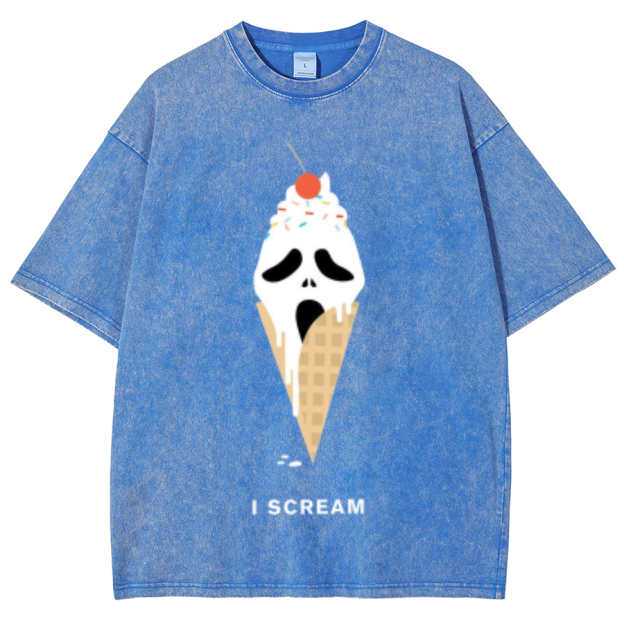 Iscream Unisex Oversized Print Vintage Wash Denim T-Shirt