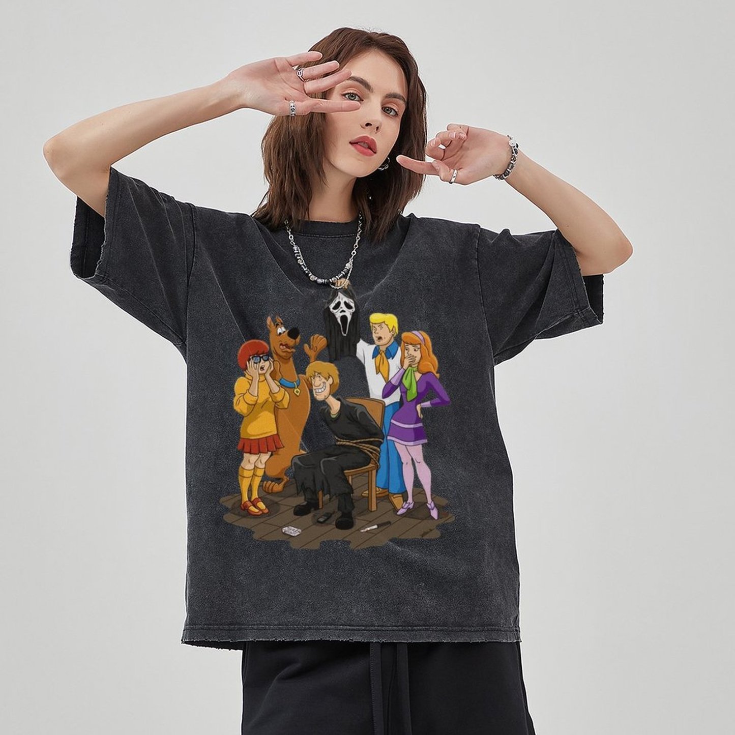 Ghost Face Unisex Vintage Wash Denim T-Shirts
