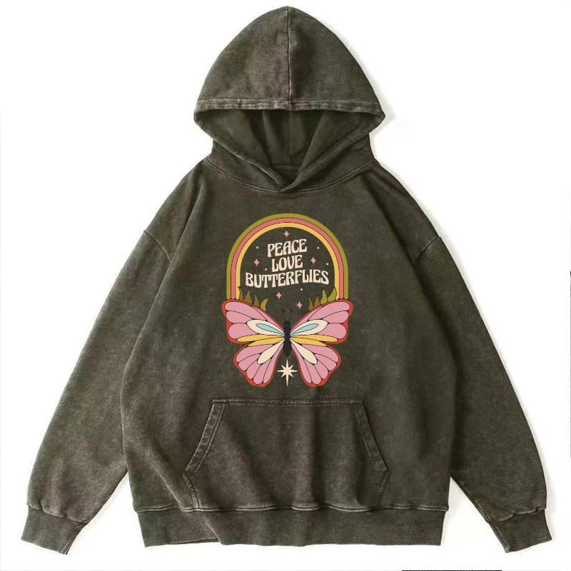 Peace Unisex Printed Casual Washed Hoodie Sweatshirt
