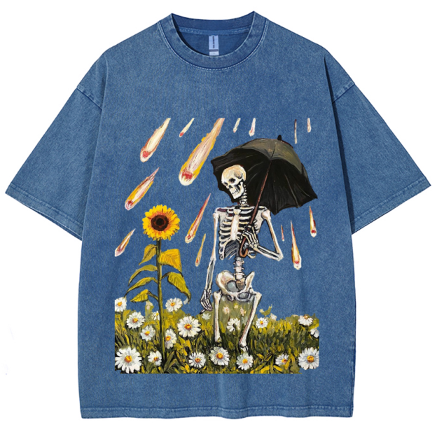 Sunflower Skull Unisex Vintage Wash Denim T-Shirts[💥Buy 4 get 5th 50%OFF]