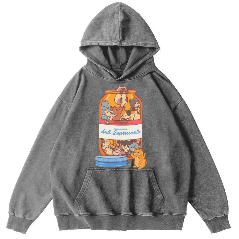Funny Cat Unisex Printed Casual Washed Hoodie Sweatshirt-Print-cool