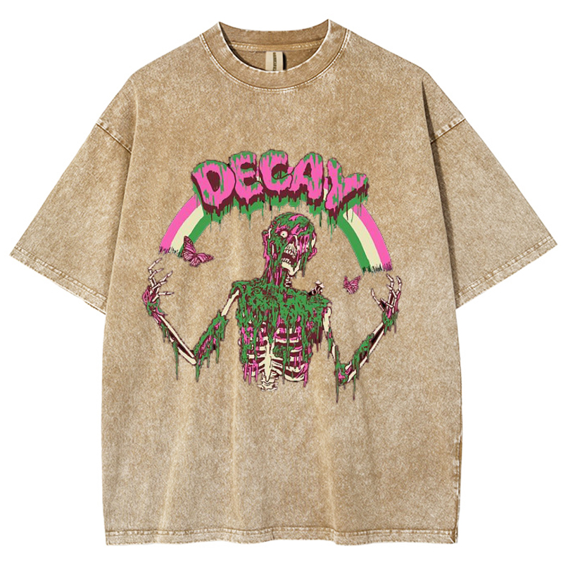 Decay Unisex Vintage Solid Wash Denim T-Shirts-Print-cool