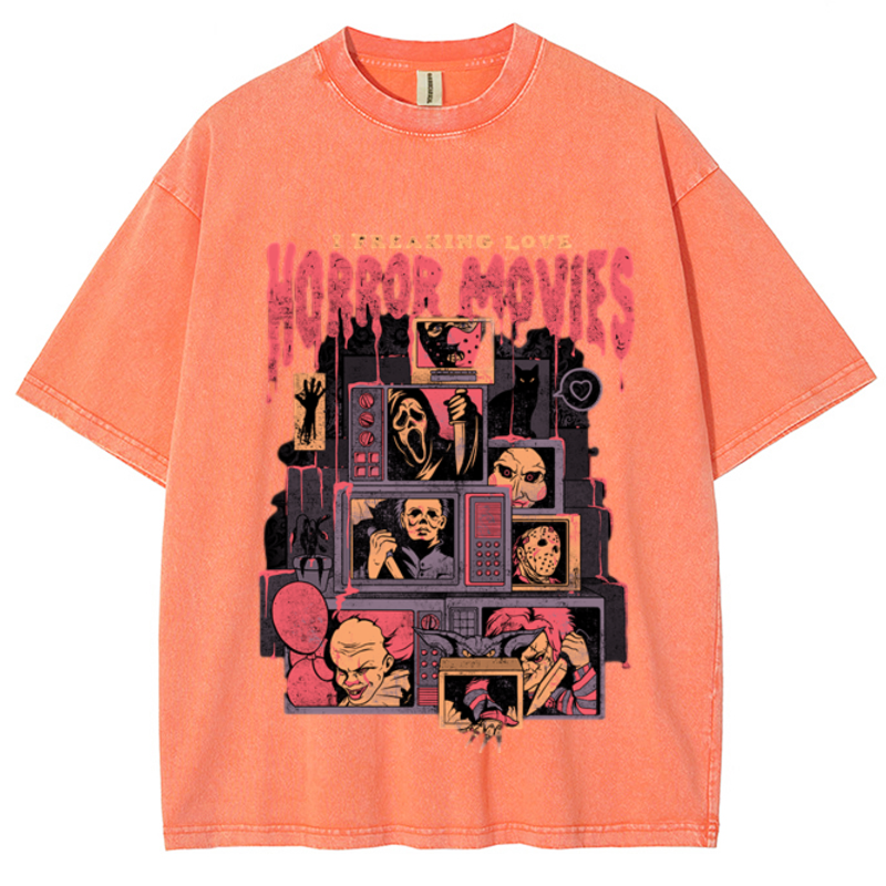 Horror Movies Unisex Vintage Wash Denim T-Shirts-Print-cool