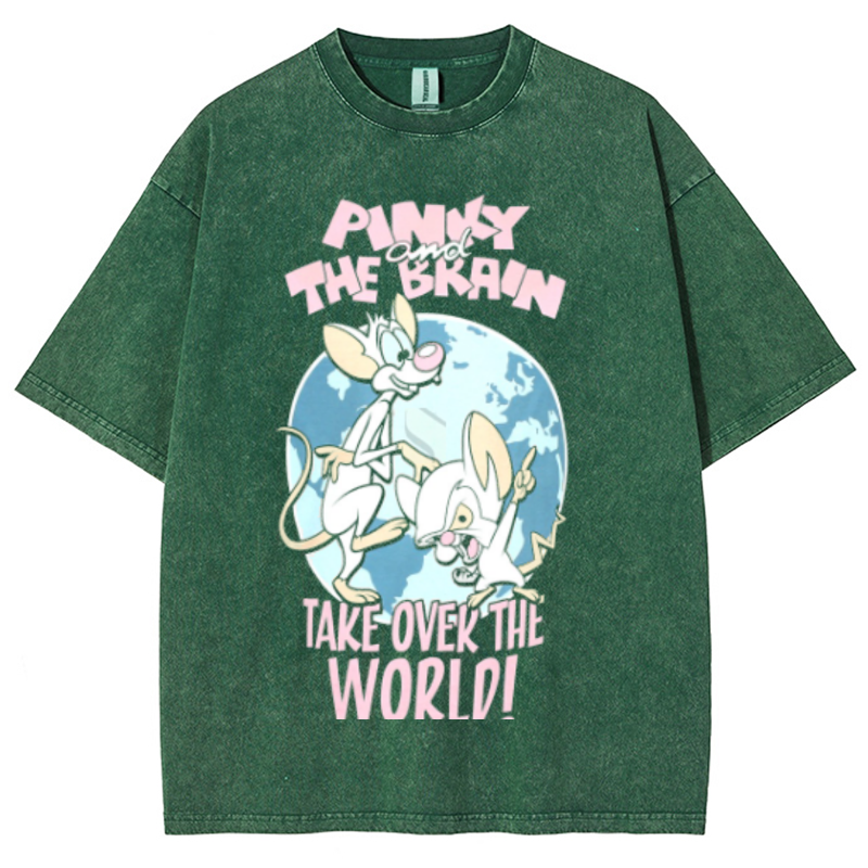 Pinky And The Brain Unisex Vintage Solid Wash Denim T-Shirts-Print-cool