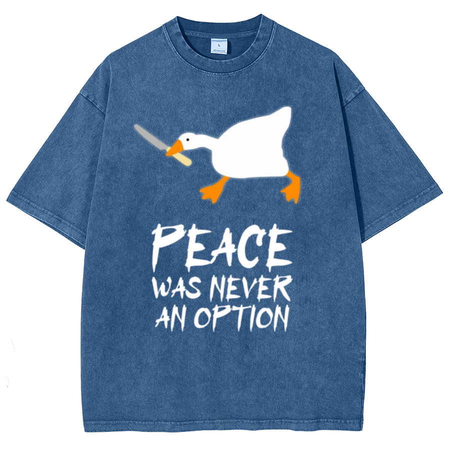 Peace Unisex Oversized Print Vintage Wash Denim T-Shirt-Print-cool