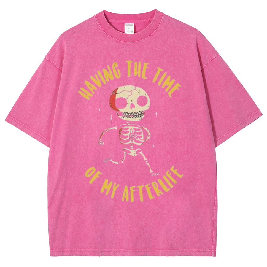 Having The Time Unisex Oversized Print Vintage Wash Denim T-Shirt