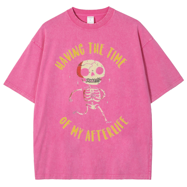 Having The Time Unisex Oversized Print Vintage Wash Denim T-Shirt