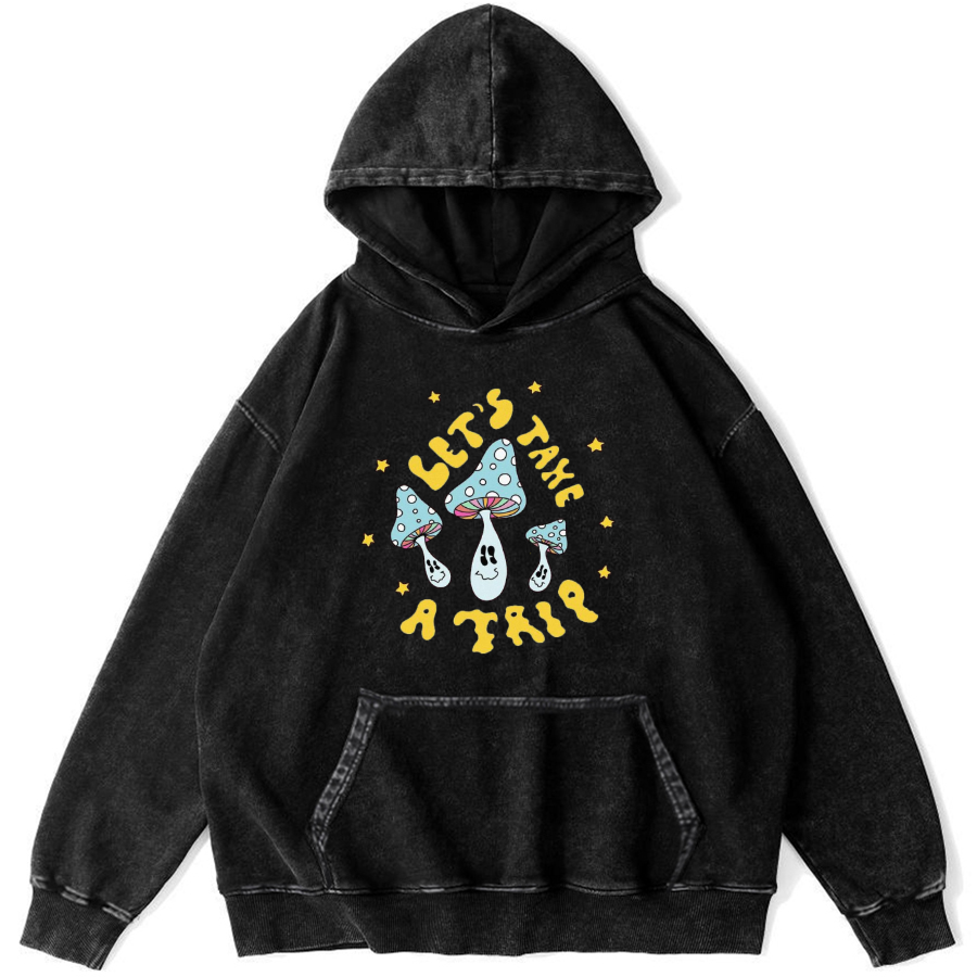 Lets Take A Trip Unisex Printed Casual Washed Hoodie Sweatshirt