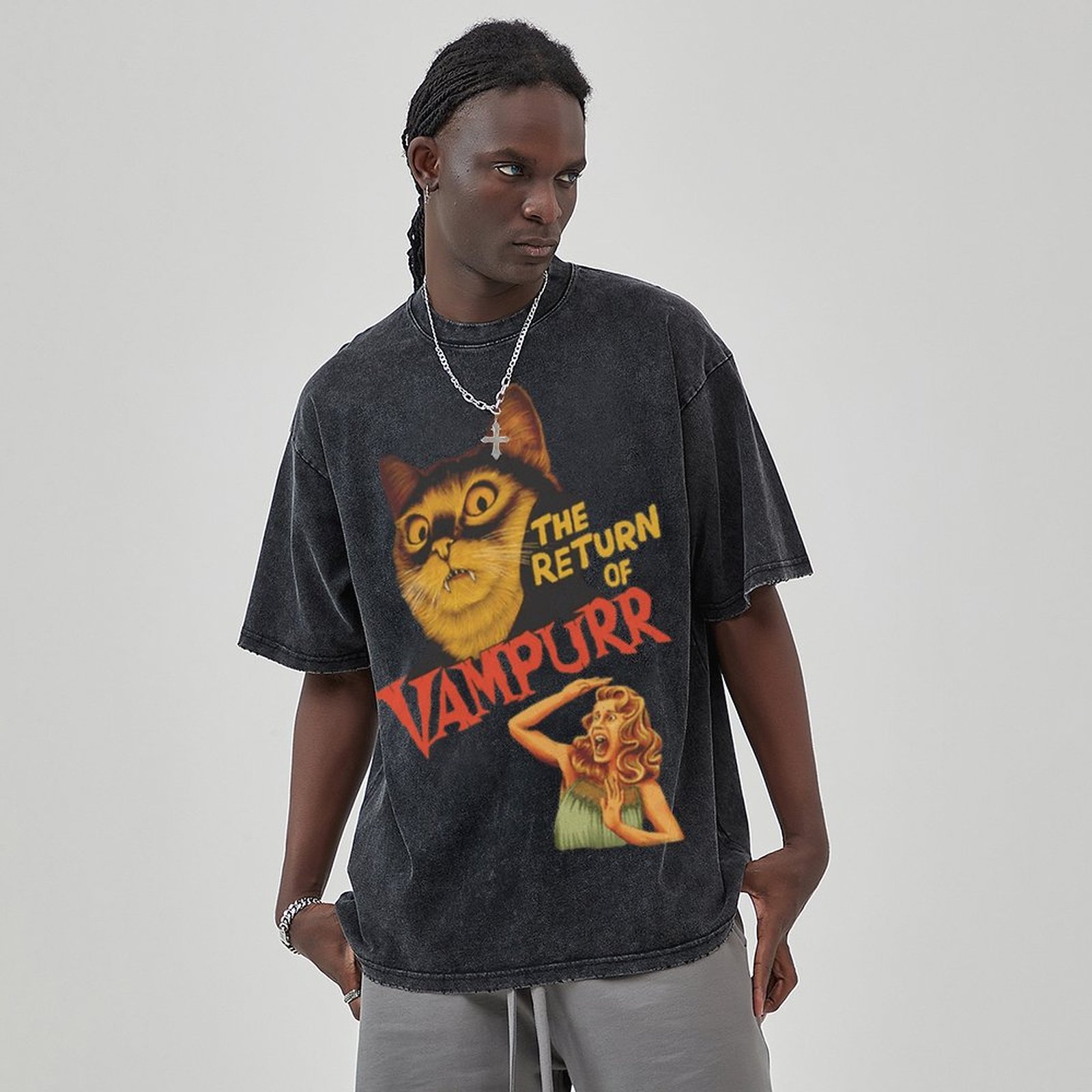 The Return Of Vampurr Unisex Vintage Solid Wash Denim T-Shirts-Print-cool