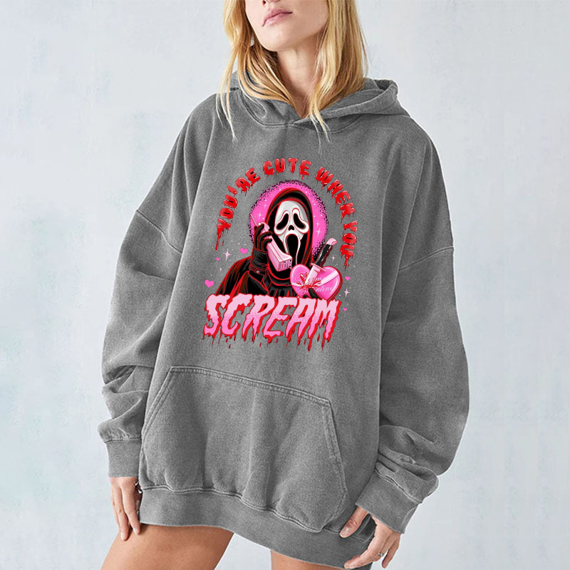 Cute Scream Unisex Printed Casual Washed Hoodie Sweatshirt-Print-cool