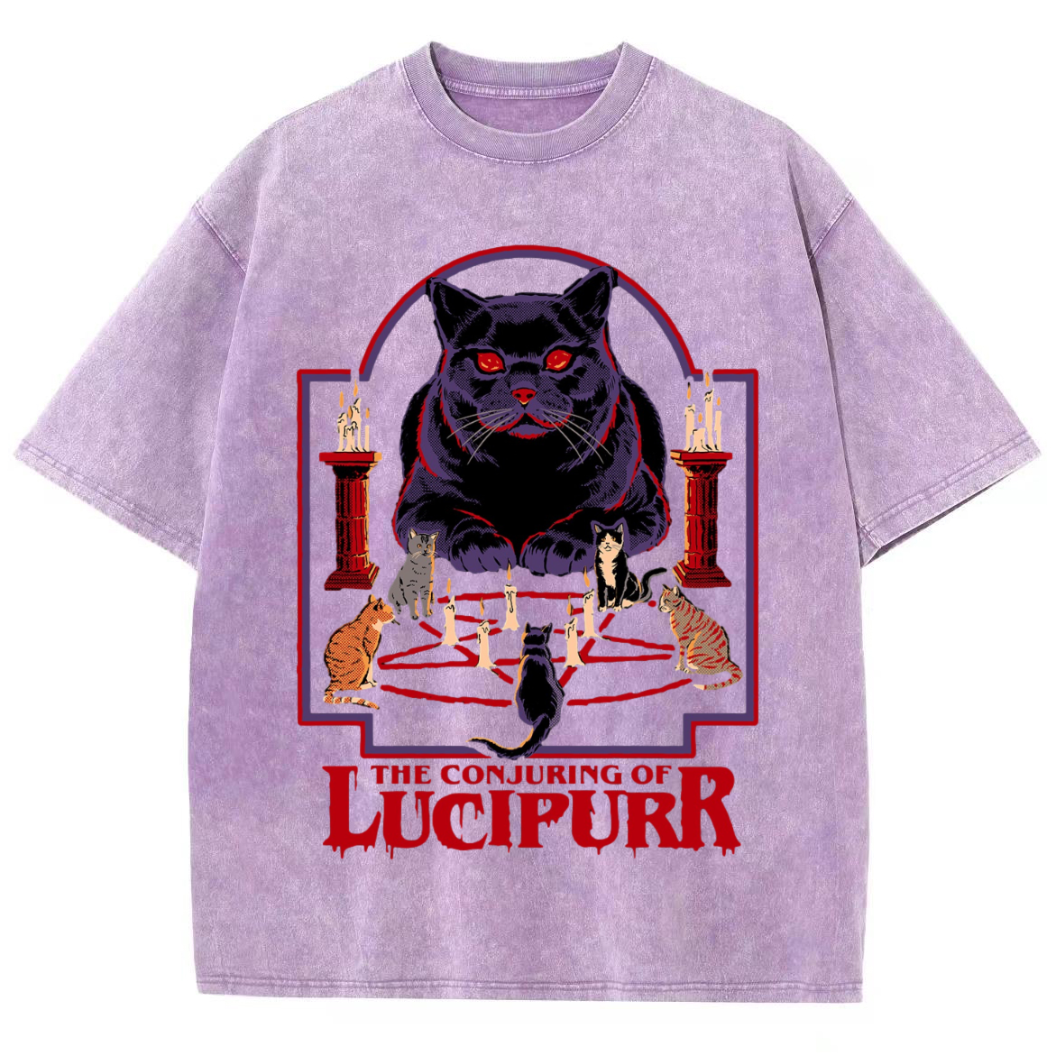 The Conjuring Of Lucipurr Unisex Vintage Solid Wash Denim T-Shirts-Print-cool
