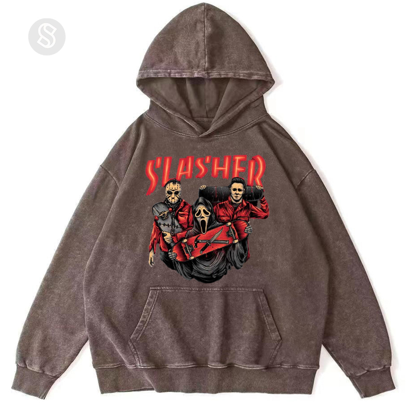 Slasher Unisex Printed Casual Washed Hoodie Sweatshirt-Print-cool