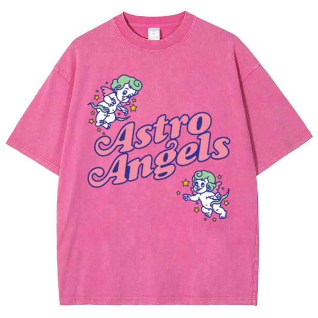 Astro Angels Unisex Oversized Print Vintage Wash Denim T-Shirt