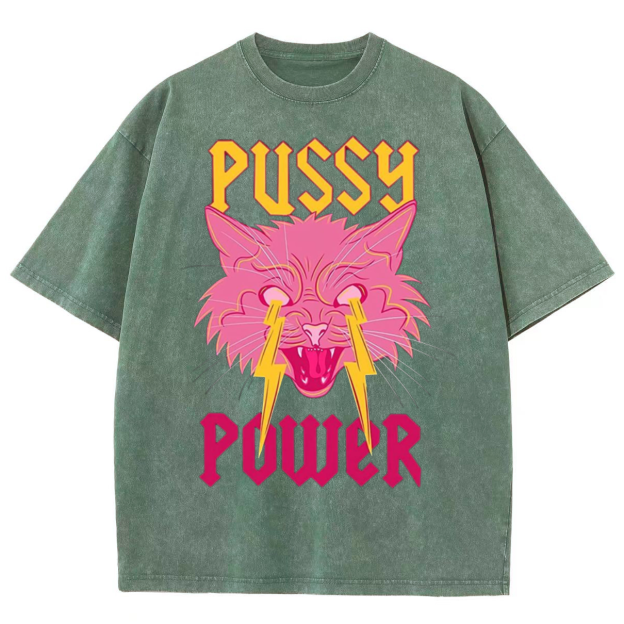 Pussy Power Unisex Vintage Solid Wash Denim T-Shirts[💥Buy 4 get 5th 50%OFF]