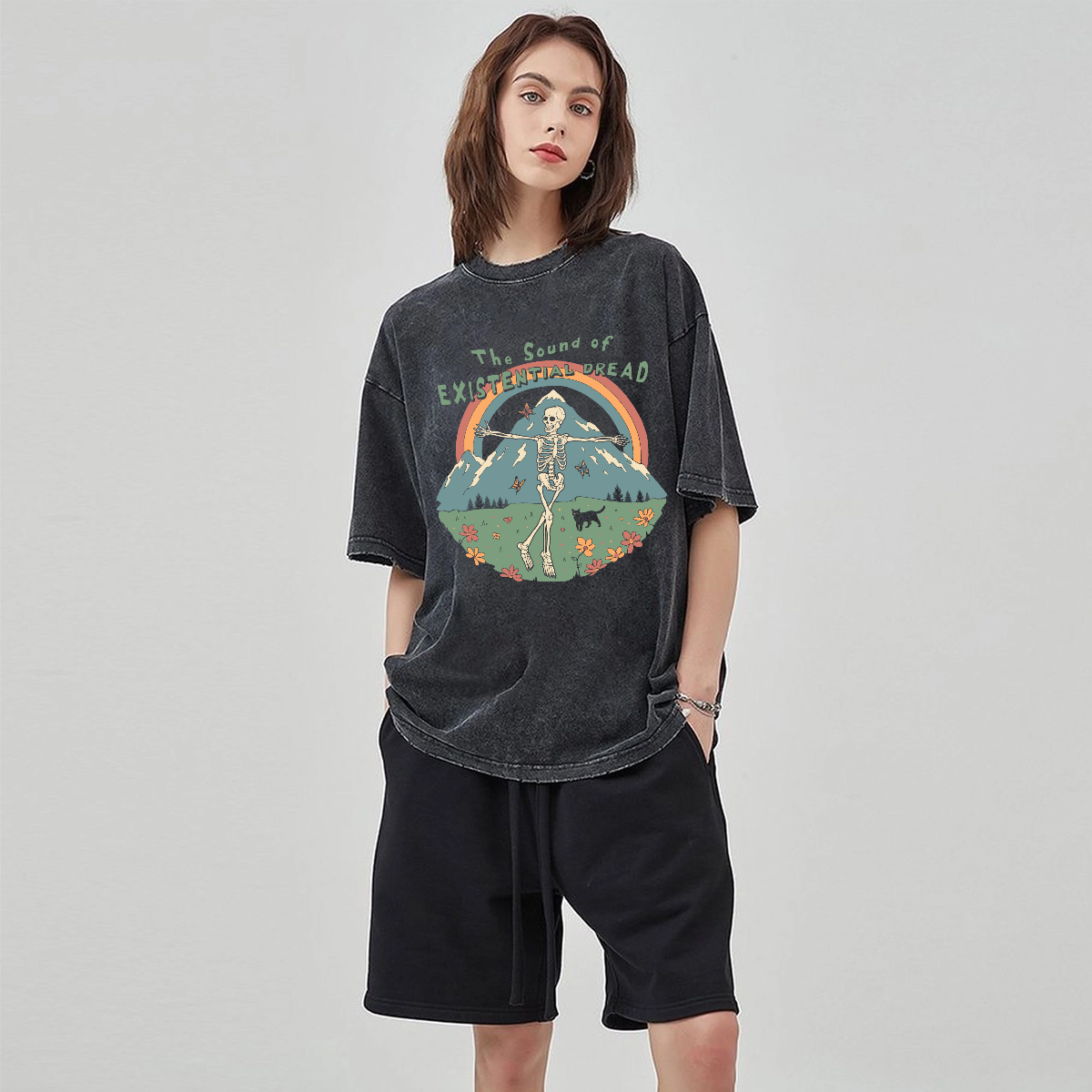 The Sound Of Existential Dread Unisex Vintage Wash Denim T-Shirts-Print-cool