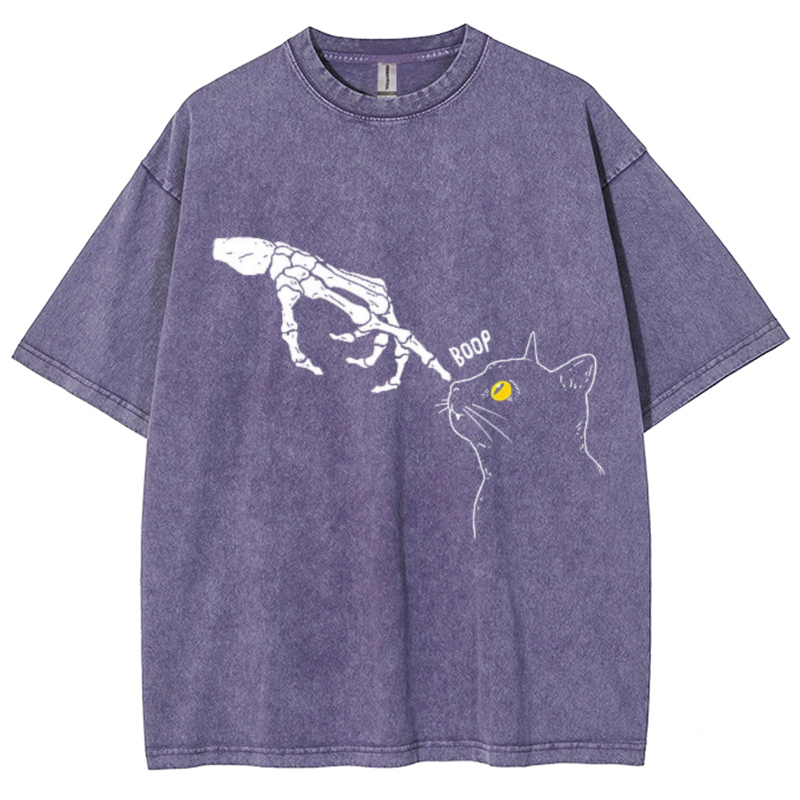 Spooky Boop Unisex Vintage Solid Wash Denim T-Shirts-Print-cool