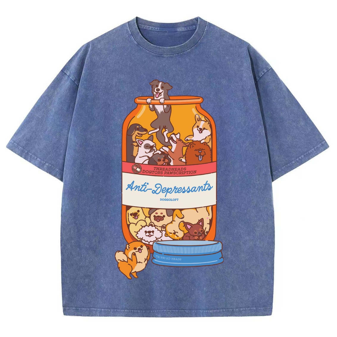 Antidepressant Unisex Vintage Solid Wash Denim T-Shirts-Print-cool