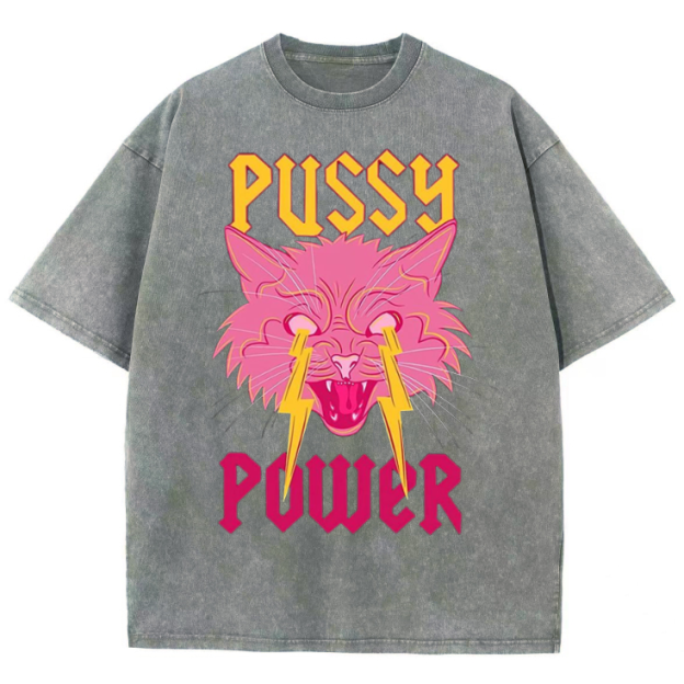 Pussy Power Unisex Vintage Solid Wash Denim T-Shirts[💥Buy 4 get 5th 50%OFF]