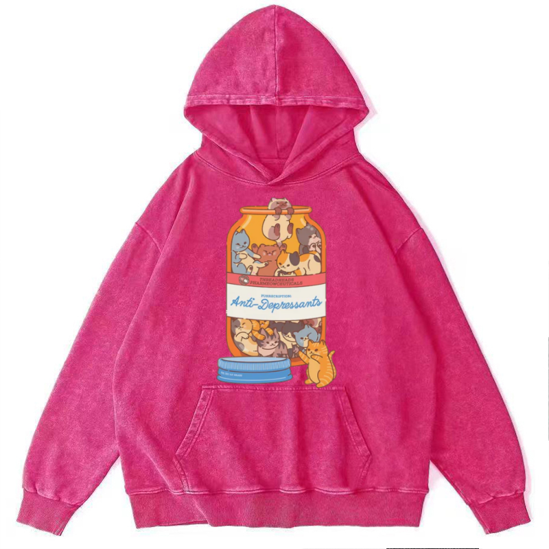 Funny Cat Unisex Printed Casual Washed Hoodie Sweatshirt-Print-cool