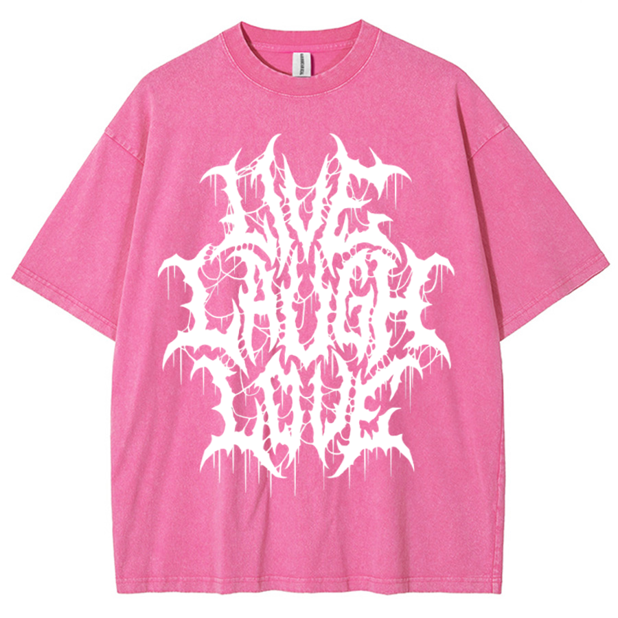 Live Laugh Love Unisex Printed Retro Washed Short Sleeved T-Shirt-Print-cool