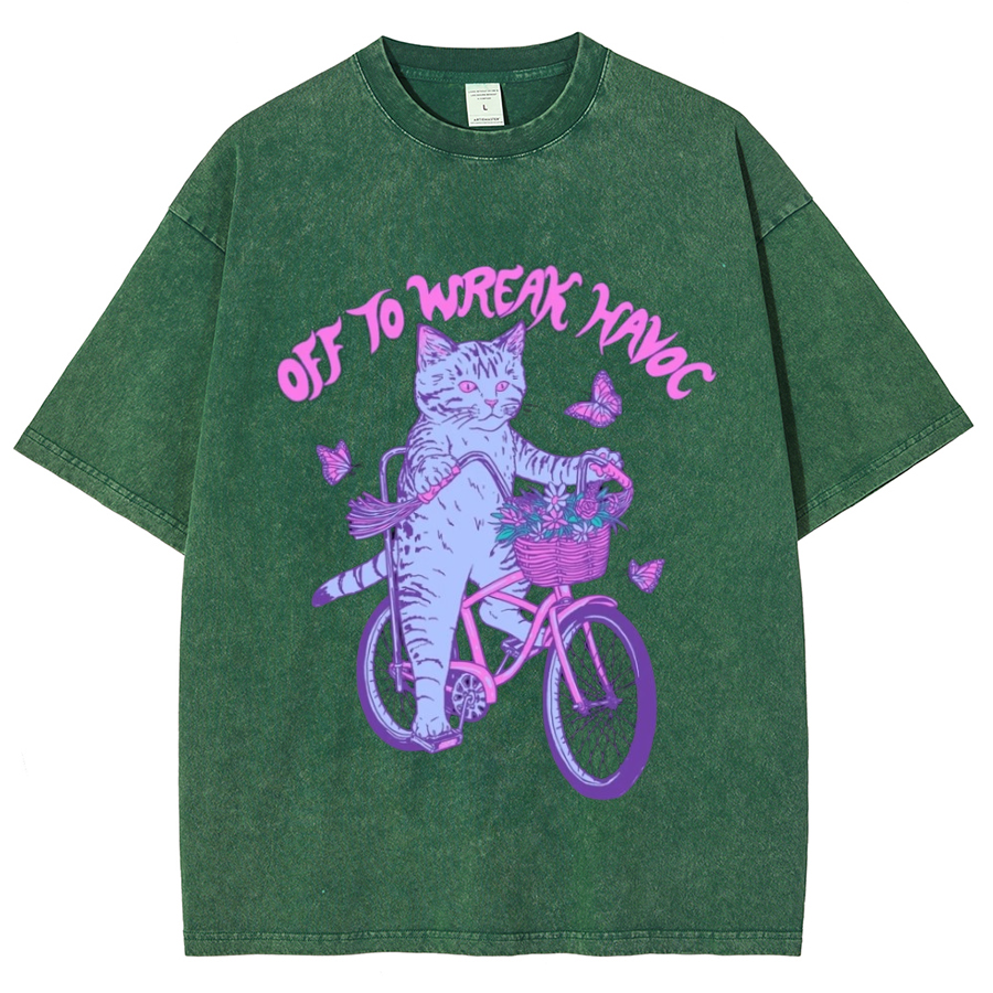 Off To Wreak Havoc Unisex Oversized Print Vintage Wash Denim T-Shirt