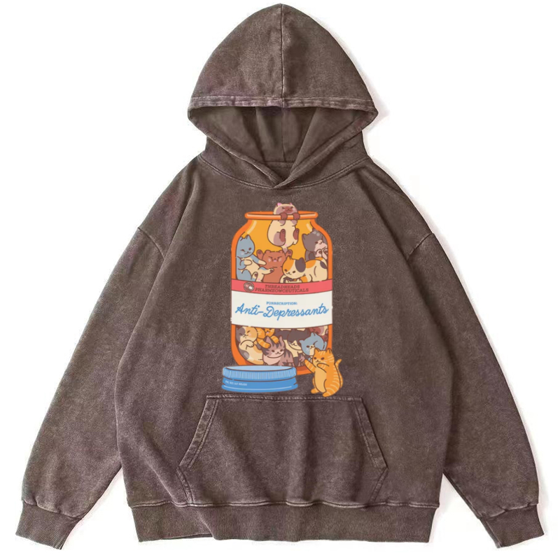 Funny Cat Unisex Printed Casual Washed Hoodie Sweatshirt-Print-cool