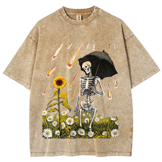 Sunflower Skull Unisex Vintage Wash Denim T-Shirts[💥Buy 4 get 5th 50%OFF]
