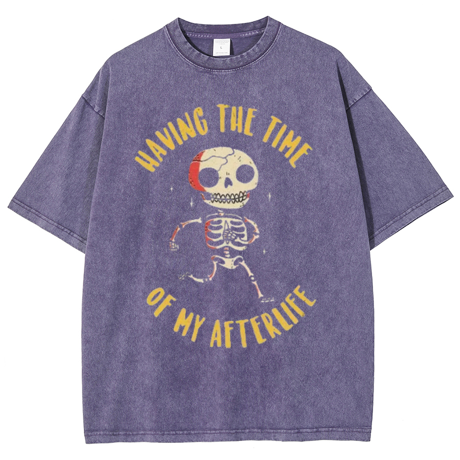 Having The Time Unisex Oversized Print Vintage Wash Denim T-Shirt