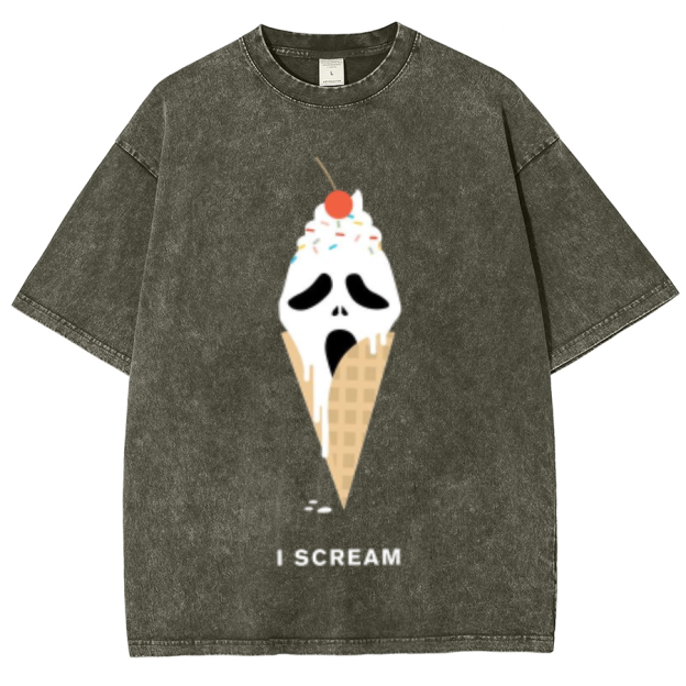 Iscream Unisex Oversized Print Vintage Wash Denim T-Shirt