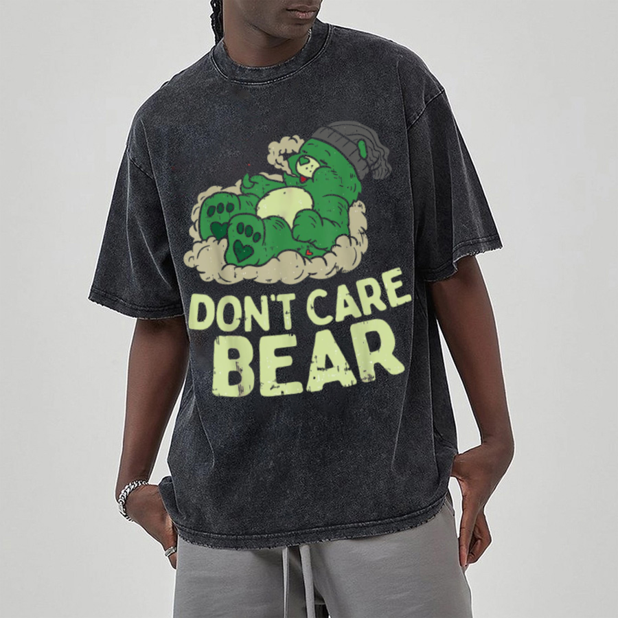 Bear Smoking Unisex Printed Retro Washed Short Sleeved T-Shirt-Print-cool