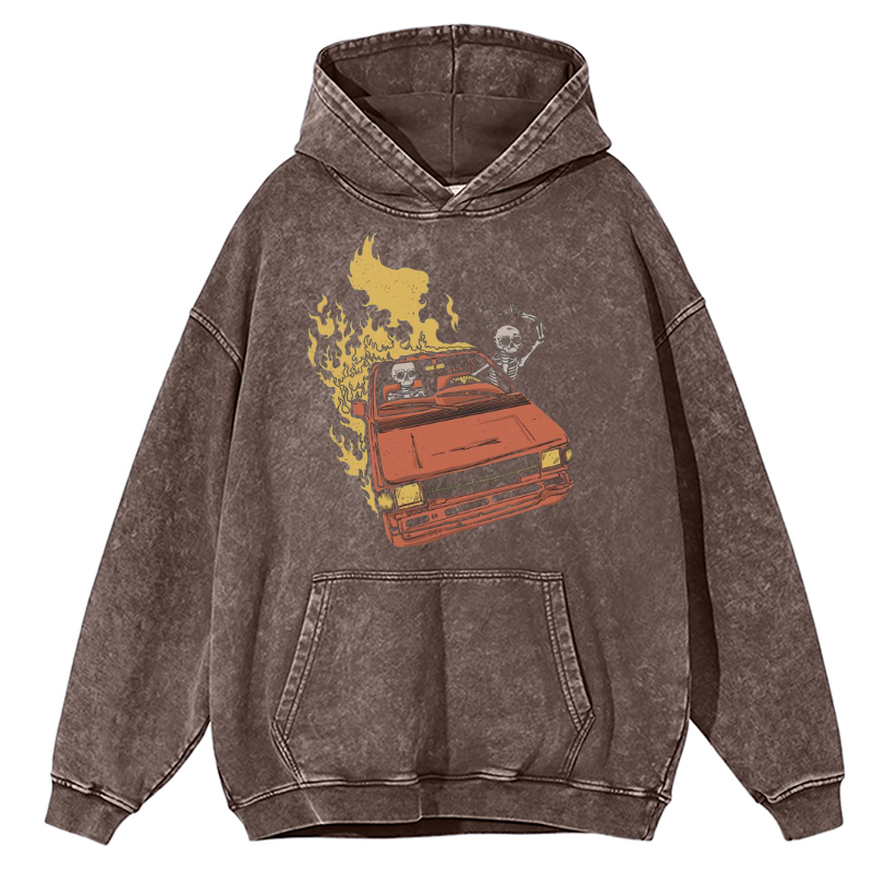 Skull Car Unisex Printed Casual Washed Hoodie Sweatshirt-Print-cool