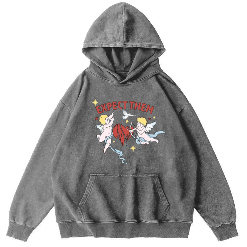Expect Them Unisex Printed Casual Washed Hoodie Sweatshirt