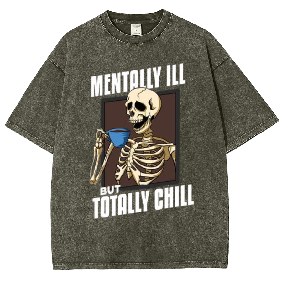 Totally Chill Unisex Oversized Print Vintage Wash Denim T-Shirt-Print-cool