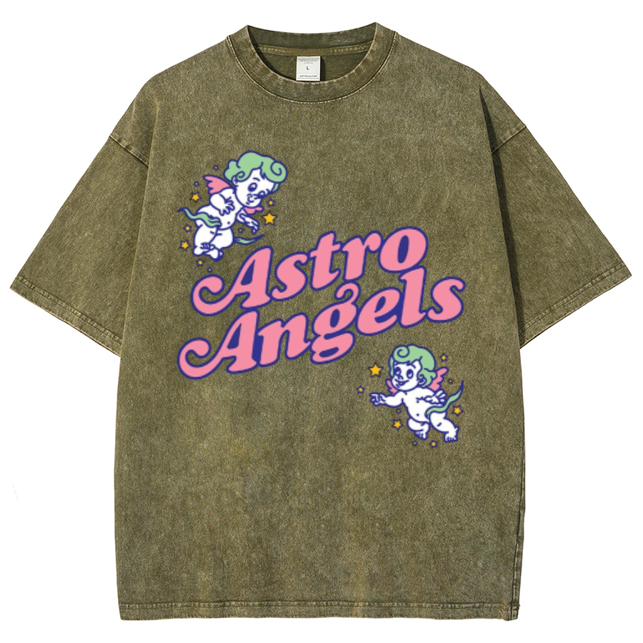 Astro Angels Unisex Oversized Print Vintage Wash Denim T-Shirt