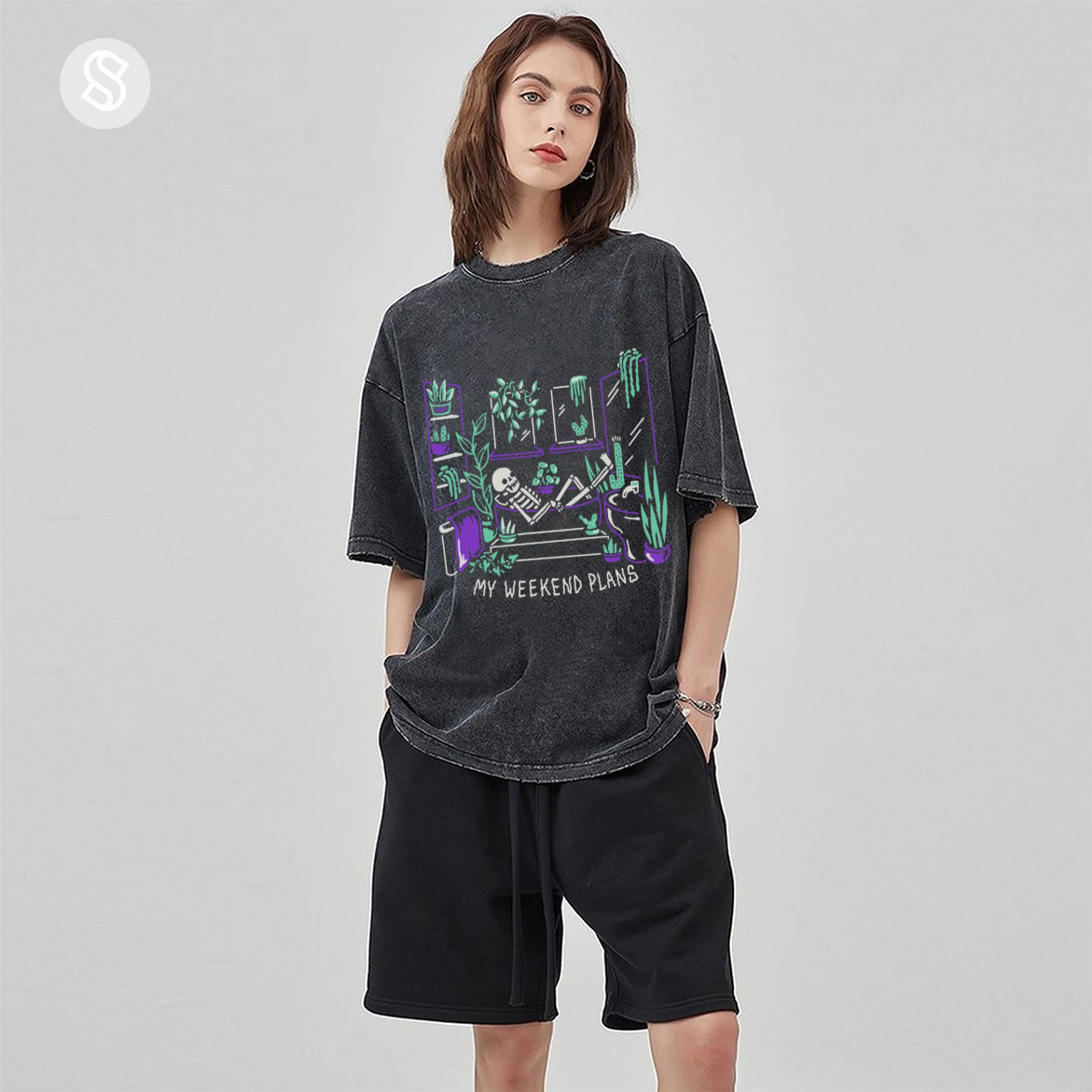 My Weekend Plants Unisex Printed Retro Washed Short Sleeved T-Shirt