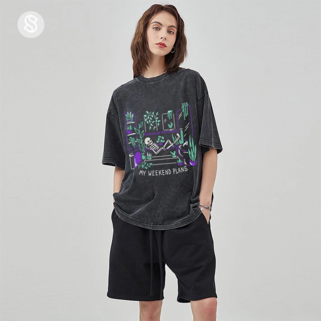 My Weekend Plants Unisex Printed Retro Washed Short Sleeved T-Shirt