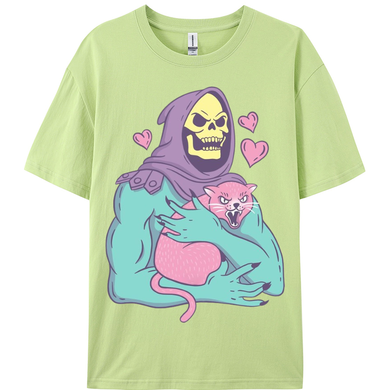 Funny Skull Cat Women Round Neck Casual Short Sleeve T-Shirt