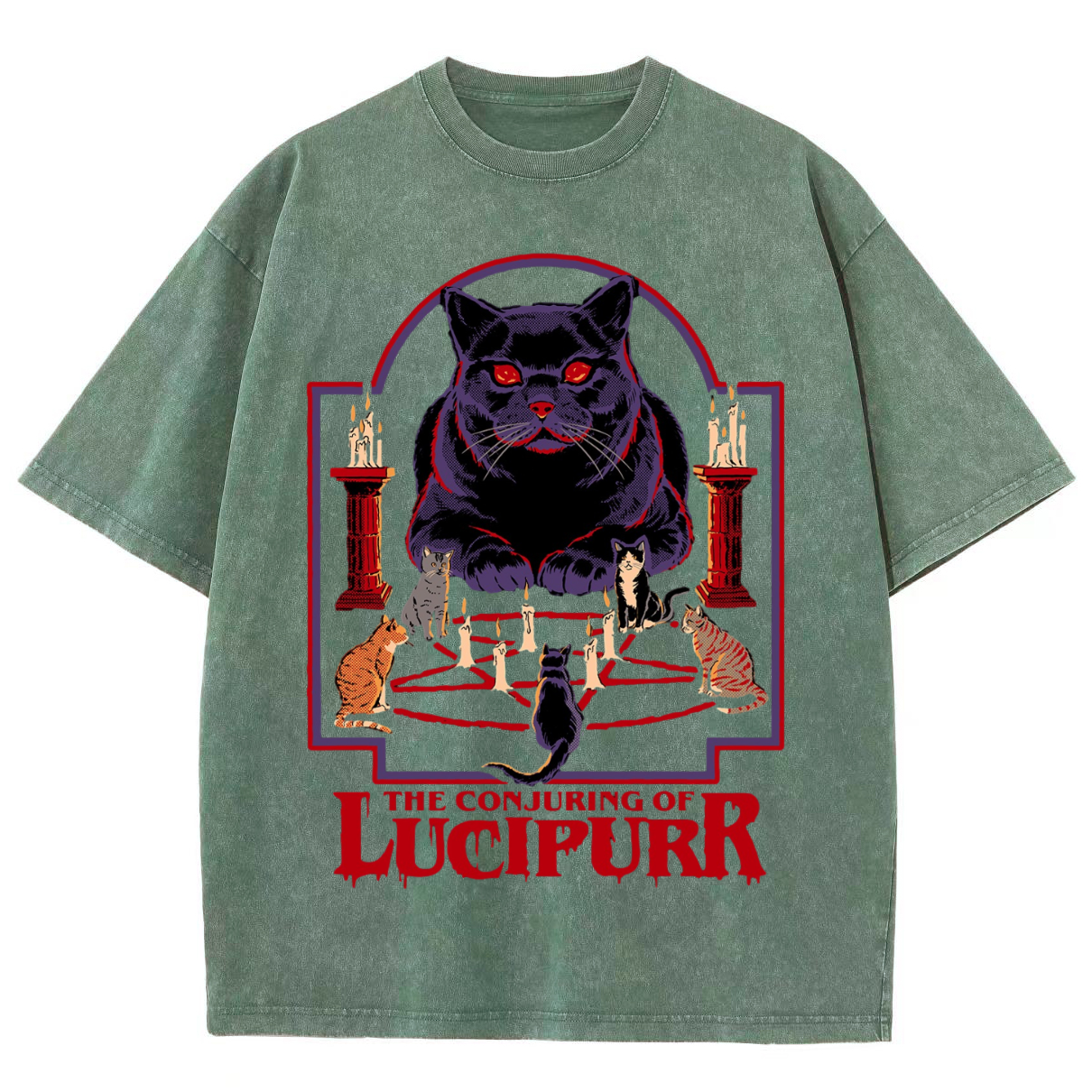 The Conjuring Of Lucipurr Unisex Vintage Solid Wash Denim T-Shirts-Print-cool