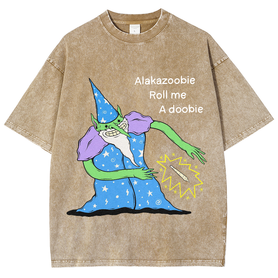 Roll Me Unisex Oversized Print Vintage Wash Denim T-Shirt