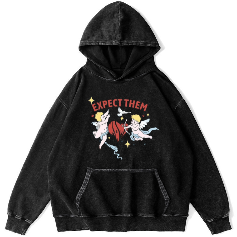Expect Them Unisex Printed Casual Washed Hoodie Sweatshirt