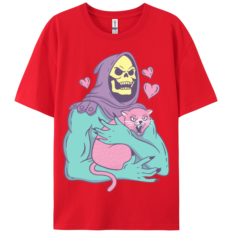 Funny Skull Cat Women Round Neck Casual Short Sleeve T-Shirt