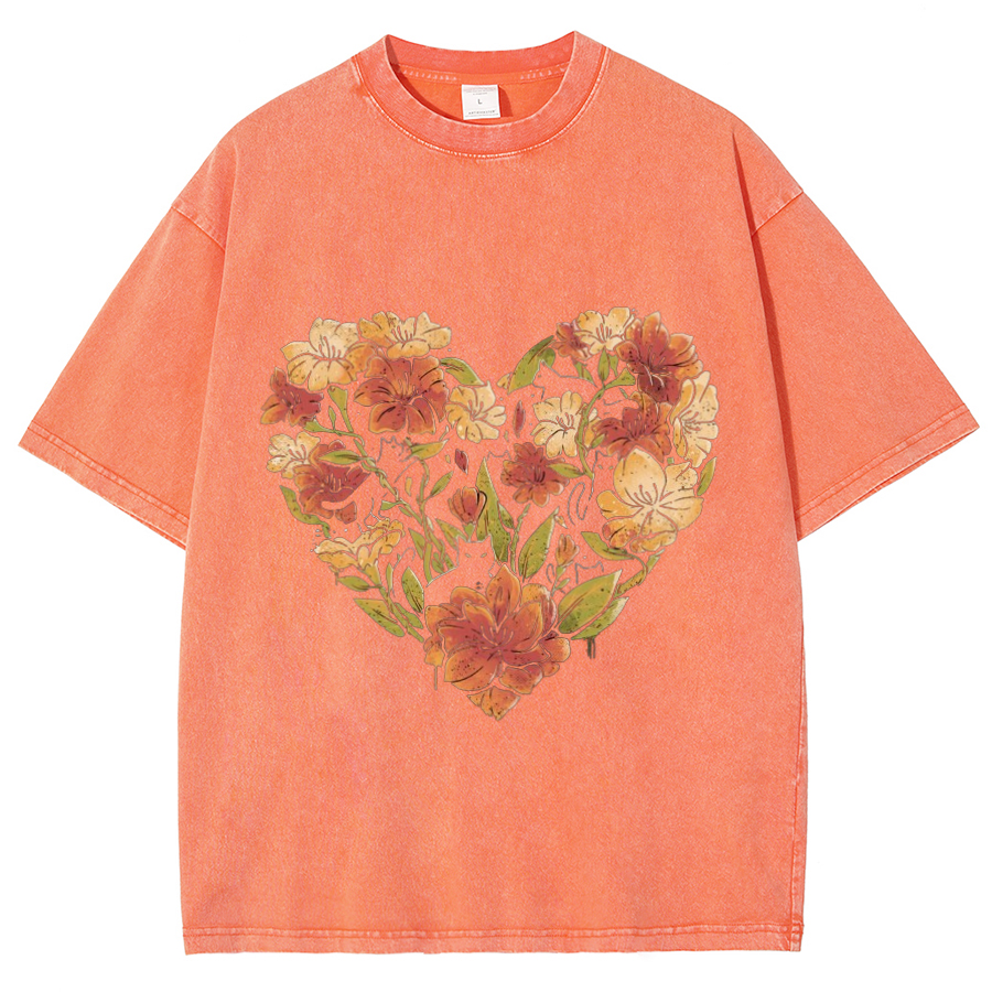 Flowers Cat Unisex Oversized Print Vintage Wash Denim T-Shirt-Print-cool