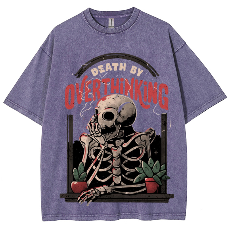 Death Skull Unisex Vintage Solid Wash Denim T-Shirts