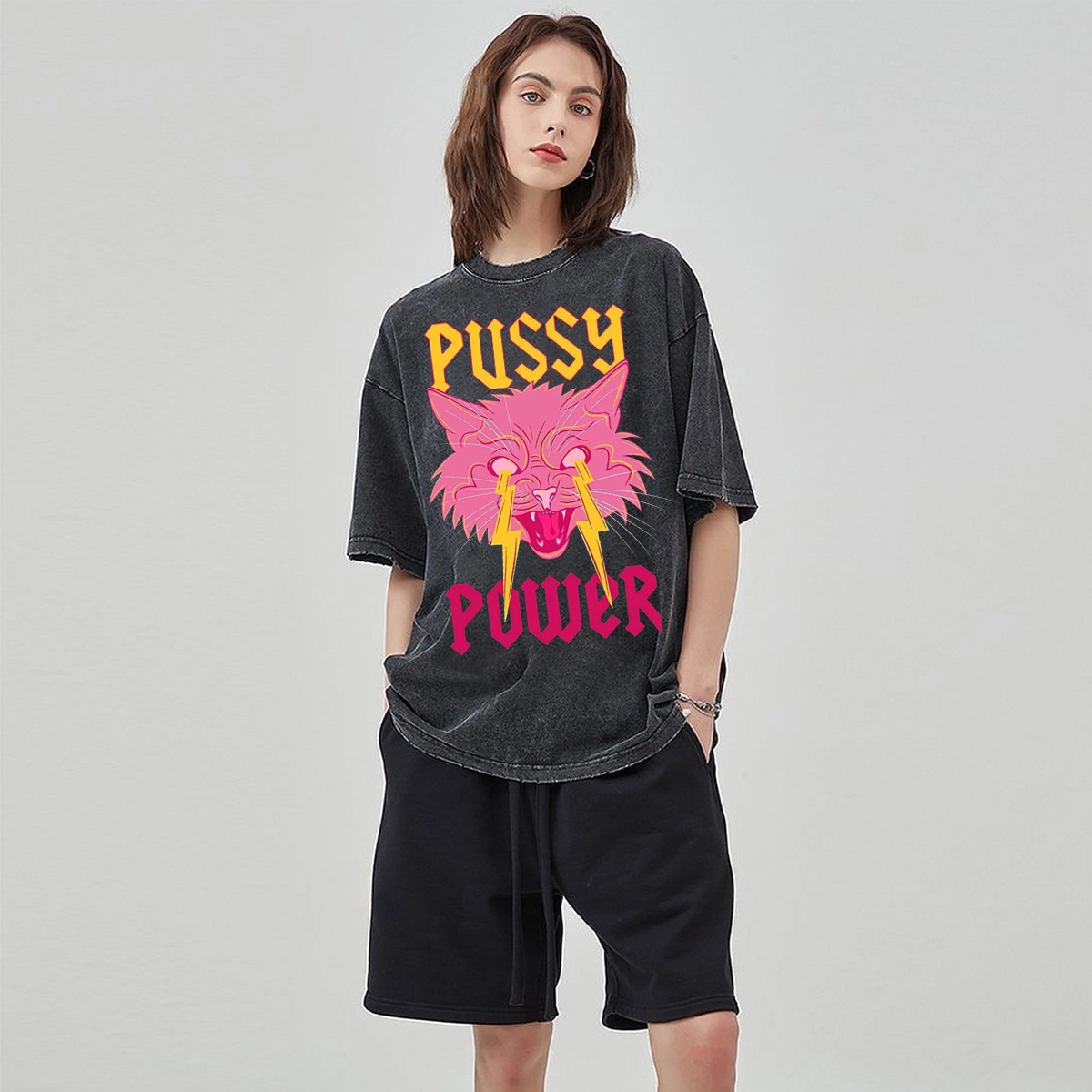 Pussy Power Unisex Vintage Solid Wash Denim T-Shirts[💥Buy 4 get 5th 50%OFF]