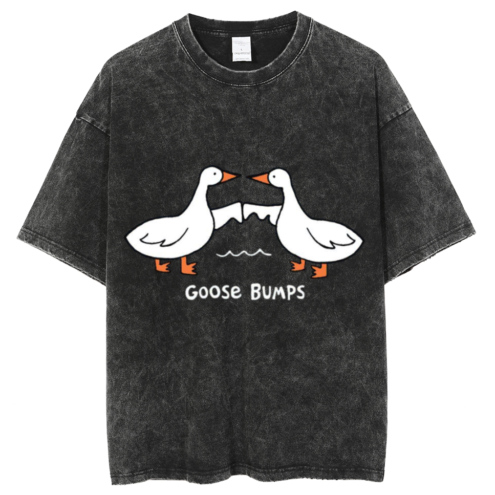 Goose Bumps Unisex Oversized Print Vintage Wash Denim T-Shirt