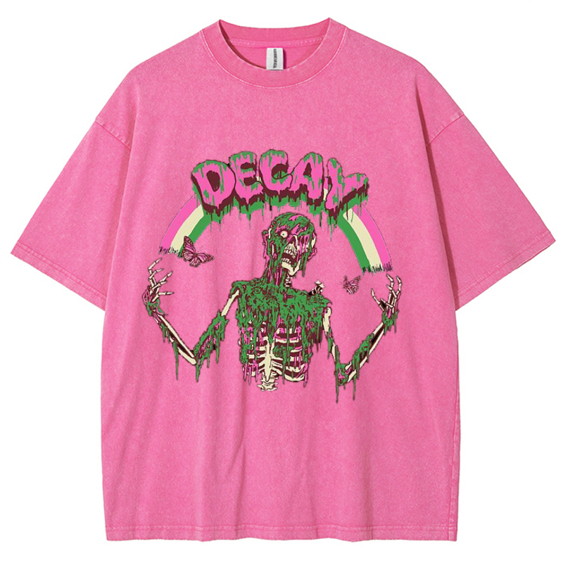 Decay Unisex Vintage Solid Wash Denim T-Shirts-Print-cool