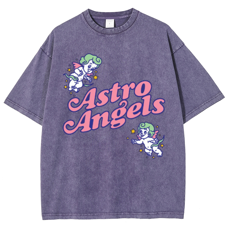 Astro Angels Unisex Oversized Print Vintage Wash Denim T-Shirt