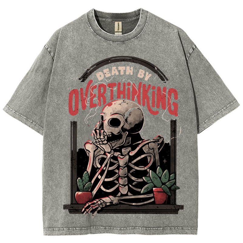 Death Skull Unisex Vintage Solid Wash Denim T-Shirts