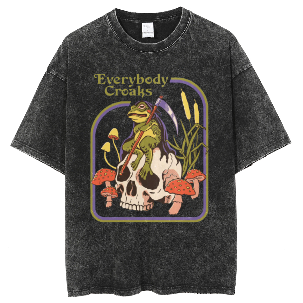 Everybody Croaks Unisex Oversized Print Vintage Wash Denim T-Shirt