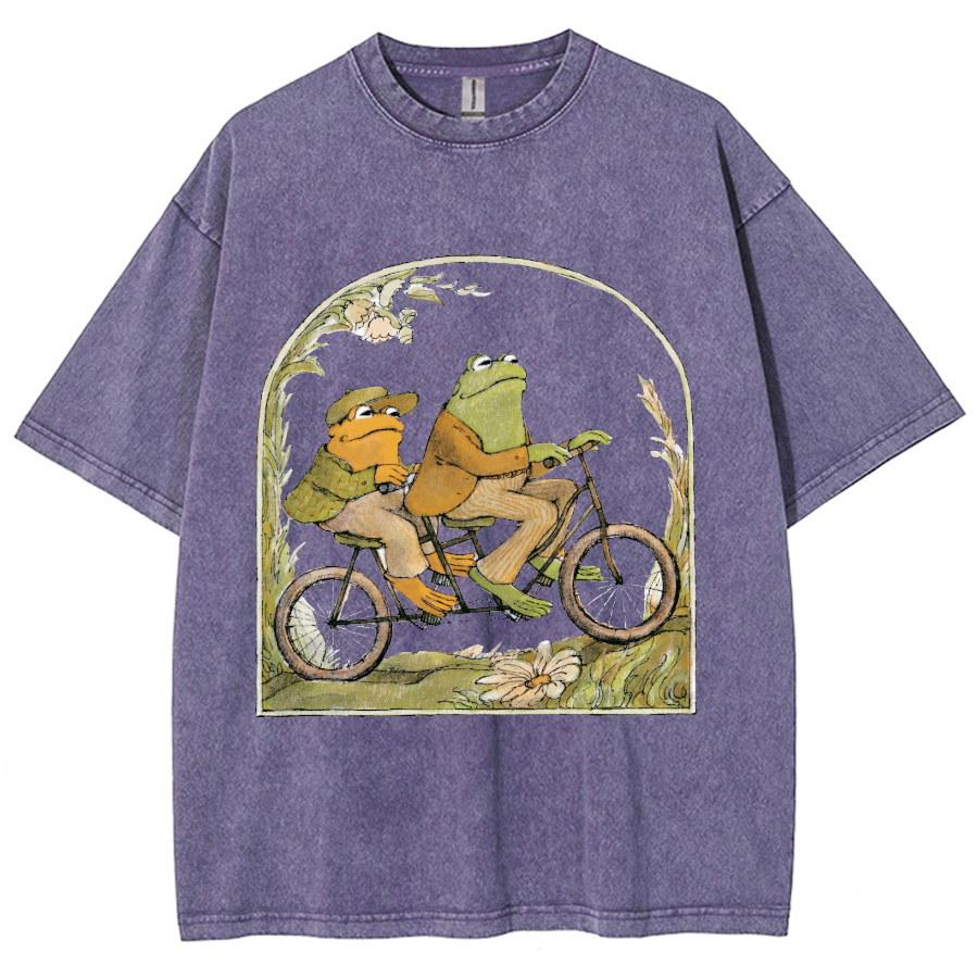 Frog and Toad Unisex Printed Retro Washed Short Sleeved T-Shirt-Print-cool